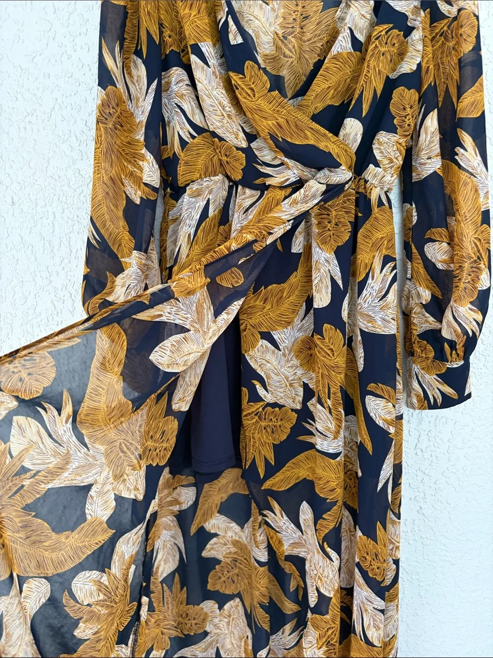 Pink Stitch Floral Print maxi dress in Mustard & Black open front size L - Picture 6 of 13